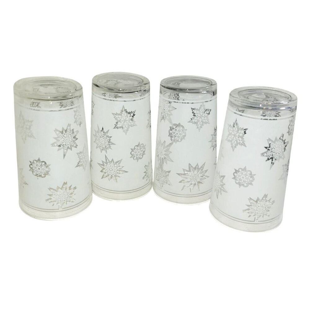 Vintage White Frosted Atomic Snowflake 10 Oz Federal Glass Tumblers Set Of 4 MCM - Picture 2 of 6